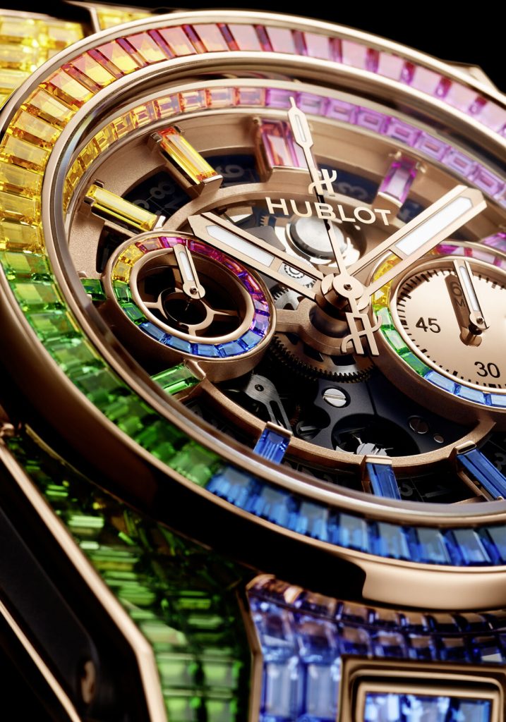 Hublot Big Bang Unico Full Baguette King Gold Rainbow Replica 